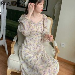 Long Dress Women Autumn Party Classy Design Cozy Floral Chiffon Retro French Style Casual Streetwear Aesthetic Panelled Feminino Y1006