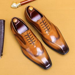 2021 Famous Brand Men's Brogue Shoes Spring Autumn Genuine Leather Handmade Dress Shoes For Men Office Work Formal Shoes Lace Up