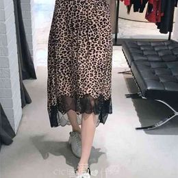 Women Skirt Leopard Print Lace Half Short and Long Front Design Retouched Figure Stitched Elasticated Waist 210708