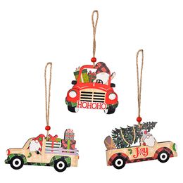 2022 accesorios de coche de navidad Árbol de Navidad Ornamentos colgantes Coche de madera Colgante Regalos Año Nuevo Accesorios de Navidad Decoraciones para el hogar GWB11266