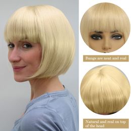 Blonde Short Bob Wig with Bangs for Women Synthetic None Lace Frontal Glueless Wigs 10 12 14 inches Straight Hair Wigfactory direct