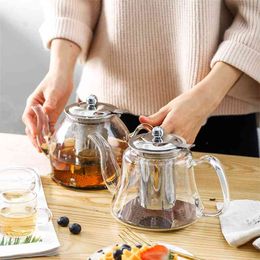 1L Induction Cooker Borosilicate Electromagnetic Glass Teapot 304 Stainless steel Philtre Flower Tea pot Multifunctional kettle 210621