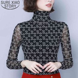 Women Korean Fashion Clothing Plus Size 4XL Turtleneck Ladies Tops Geometric Slim Long Sleeve Shirts 7533 50 210415