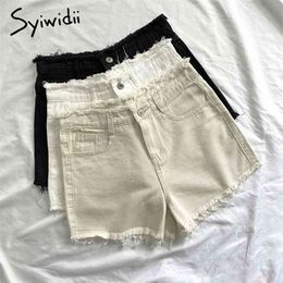 Syiwidii Jean Shorts For Women Summer Plus Size Denim Clothing Booty High Waisted Sweatshorts Fashion Tassel White Black 210719