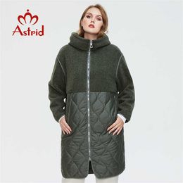 Astrid Women's autumn winter coat faux Fur tops Fashion stitching down jacket Hooded plus size parkas Women AM-7542 211018