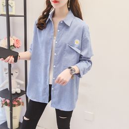 HSA Long Sleeve Women Blouse Turn-Down Collar Corduroy Shirt Solid Floral Embroidered Button Loose Female Blouses Tops 210417