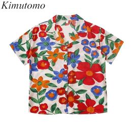 Kimutomo Women Blouse Retro Hong Kong Holiday Style Printed Shirt Loose Wild Notched Collar Single Breasted Tops Casual 210521