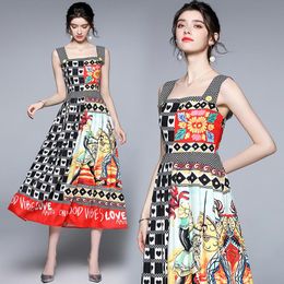 Casual Dresses Fashion Suspender Dress Woemn Square Collar Printed Pastoral Style Satin Clothes Summer Real Ss
