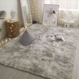 Grey Carpet Tie Dyeing Plush Soft s for Living Room Bedroom Anti-slip Floor Mats Water Absorption Rugs