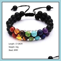Charm Bracelets Jewellery Fashion 8Mm Natural Stone 7 Chakra Bracelet Healing Power Stretch Adjustable Beads And Bangl Drop Delivery 2021 Rqeg