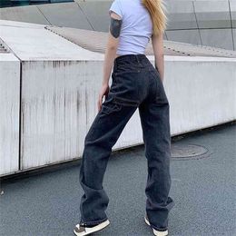 Korean Fashion Woman Jeans Loose Casual Straight Leg Highwaist Female Streetwear Spring and Autumn Trousers 210922