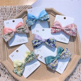 2021 New Korean Children's Floral Fabric Bow Hairpin Kids Hair Accessories Sweet Girl Princess Fashion Duckbill Clip Headdress