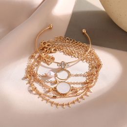 6PCS Fashion Crystal Bracelets Sets for Women Gold Charms Hand Chain Stackable Wrap Bangle Adjustable Bracelet Jewellery