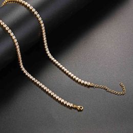 -Collar de gargantilla cúbica de alta calidad CZ CZ CZERCONIA Gargantilla de 2mm m 5 mm Sier 18K Cadena de diamante delgada chapada en oro de 18K collar de tenis