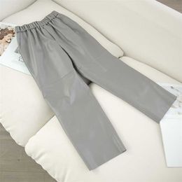 Genuine leather harem pants Women's real sheepskin trousers high waist plus size women pants Elastic waist streetwear 211112
