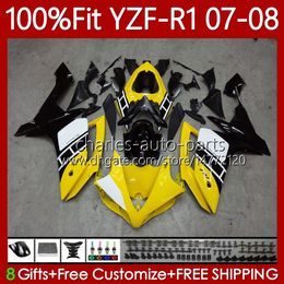 OEM Fairings Kit For YAMAHA 100%Fit YZF-R1 YZF1000 YZF R1 2007-2008 Body Stock yellow 91No.169 YZF-1000 YZF R 1 1000 CC YZFR1 07 08 1000CC 2007 2008 Injection mold Bodywork