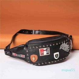 Bag tote handbag Rivet Women Men Waist Punk Skull Badge Pattern Chet Rock Couple Fanny Pack PU Leather