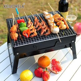 Portable BBQ Grills Patio Barbecue Charcoal Grill Stove Stainless Steel Outdoor Camping Picnic Barbecue BBQ Accessories Tools 210724