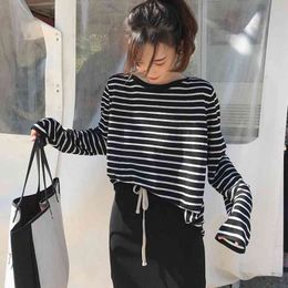 The film early autumn paragraph thin render stripe unlined upper garment sweater knitted skirts two suits female 210417