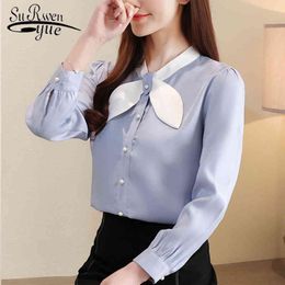 High Quality Blouses Women Spring Fashion Long Sleeve Chiffon Blouse Solid Stand Tops Office Lady Busas Elegantes 8271 50 210521