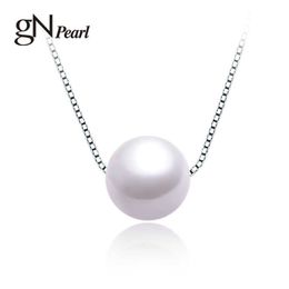 gN Genuien White Natural Freshwater Round 8-9mm Minimalist Necklaces 925 Sterling Silver 45cm Chains Choker gNPearl