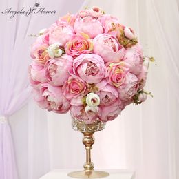 Handmade 35cm 3/4 Artificial Flower Ball Peony Bouquet Rose Wedding Dining Table Centrepiece Party Birthday Decor Home DIY Craft