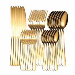 Gold Cutlery Set Stainless Steel Cutlery Set Golden 30Pcs Full Tableware Fork Spoon Knife Western Dinnerware Set Complete 211112