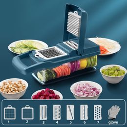 7 in 1 Onion Chopper Graters Chopper Vegetable Cutter Fruit Chopper Veggie Cutter Multifunctional Slicer Dicer With Colander Basket And Container