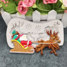 Christmas Toy Cartoon santa claus sleigh elk Modelling silicone sugar cake Mould chocolate decorative baking tool Xmas Gift