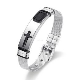 Christian Jesus Cross bracelet Bangle Stainless steel pin buckle watch bands wristband Bracelets for men fashion Jewellery