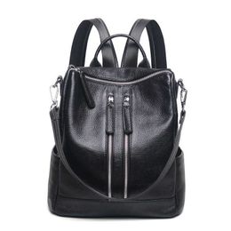 Women 100% Genuine Leather Backpacks High Quality Female Multifunction Travel Backpack School Bags Girls Travel Bagpack Ladies Q0528