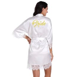 Women's Back Gold Bride Cardigan Lace Nightgown Bridal Robes Deep V-neck Soft and Smooth Satin Silk Bridal Wedding Nightdress Satin Bathrobe
