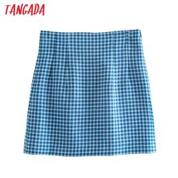 Women Blue Plaid Print Skirts Faldas Mujer Zipper French Style Female Mini Skirt JE65 210416