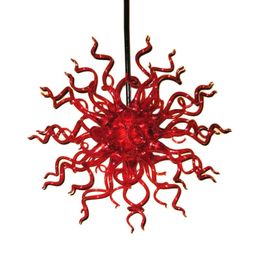 Modern Art Glass Chandelier Pendant Lamp Antique Murano Hand Blown-Glass Light Red Lampshade Loft Decorative LED Lighting Fixture 70 CM