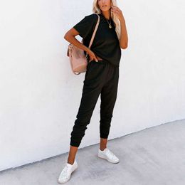 Summer Casual Two Piece Set Women's Tracksuit O-neck Short Sleeve T-shirt Sports Pants Suit Female 2021 Woman Tracksuits Sets Y0625