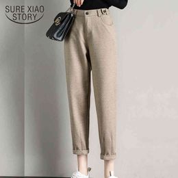 Women High Waist Harem Pants Autumn Winter Thick Warm Soft Botton Woollen Loose Korean Style Work Suit Trousers 7812 50 210417