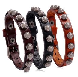 Punk Jewellery Vintage woven cowhide Bracelet chain cross-border new Personalised men's Screw cap rivet leather armband