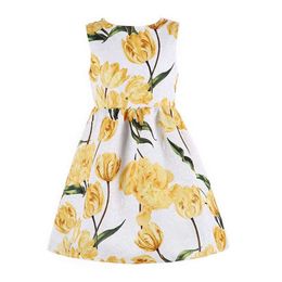 Princess Dress Vestidos Infantil 2021 Brand Toddler Girls Dresses Robe Enfant Tulip Flower Print Children Dress Kids Clolthing Q0716