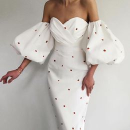 Casual Dresses Women's Party Dress Sexy Tube Top Off Shoulder Elegant Lantern Sleeve Dot Strawberry Print Slim Fit Flare