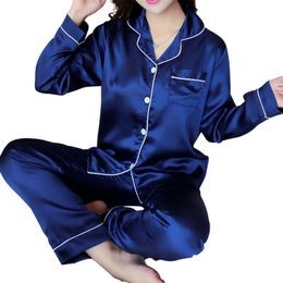 Women Pyjamas Sleepwear Set Spring Summer Long Sleeve Mujer Pijamas Sexy Nightwear 2 Pieces Silk Satin Pyjamas Suits 210831