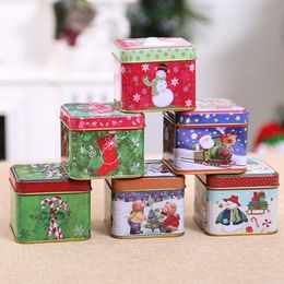 patterned tin boxes UK - Gift Wrap 7.6*7.6*6.5cm Year Christmas Candy Box Package Mini Tin Cookies Biscuit Container Holder Cartoon Snowman Pattern