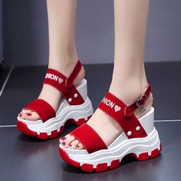 Thick-soled shoes in heightened sandals female wedge heel sports muffin sandals wild fairy wind sandals Y0721