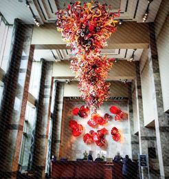 Antique Style Pendant Lamp Lustre Hand Blown Murano LED Living Room Chandelier Lighting Red Colorful Glass Hanging Lamps for Home Hotel Lobby Hall 110 CM Long