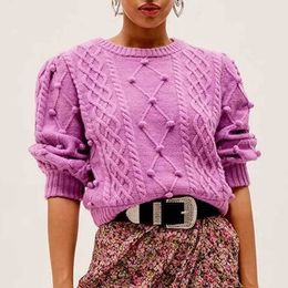INSPIRED lilac sweater women long sleeve pom pullvers sweaters for women cute winter tops fashion chic jerserys 210412