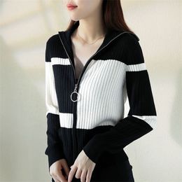 Sweaters Women's Plus Size Knit Autumn Fashion Knitted Woollen Zipper Splicing Warm Cardigan Jumper Jerseys Sweater Woman 211018