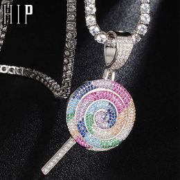 Hip Hop Multicolor Lollipop Iced Out Bling Cubic Zircon Necklace & Pendant Men Jewellery Charm Tennis Chain