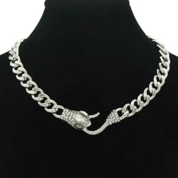 Strings ins style short cuban chain neck chain fashion design threedimensional diamond inlaid snakehead necklace Jewellery