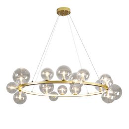 Pendant Lamps Nordic Foyer Metal G9 Led Lights Clear Glass Chip Lighting Hanging Lamp Living Room Round Suspend Fixture