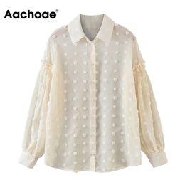 Aachoae Chic Dot Embroidery Elegant Blouse Shirt Women Solid Vintage Chiffon Shirt Female Beige Color Batwing Sleeve Loose Tops 210413