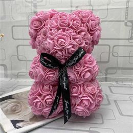 Rose Teddy Bear NEW Valentines Day Gift 25cm Flower Bear Artificial Decoration Christmas Gift for Women Valentines Gift SEA Shipping DAW206
